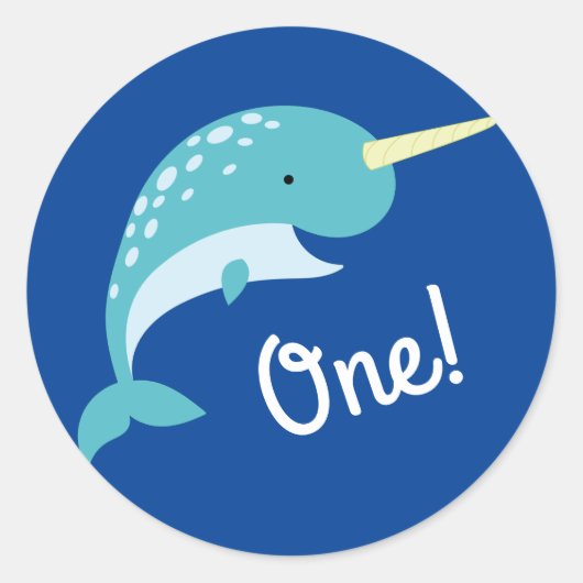 Thema Narwhals Ocean Cute 1st Birthday Ronde Sticker (Voorkant)