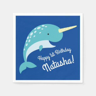 Thema Narwhals Ocean Cute 1st Birthday Servet