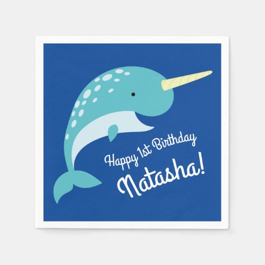 Thema Narwhals Ocean Cute 1st Birthday Servet (Voorkant)