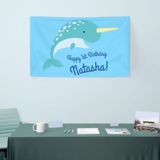 Thema Narwhals Ocean Cute 1st Birthday Spandoek (Beurs)