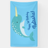 Thema Narwhals Ocean Cute 1st Birthday Spandoek (Verticaal)