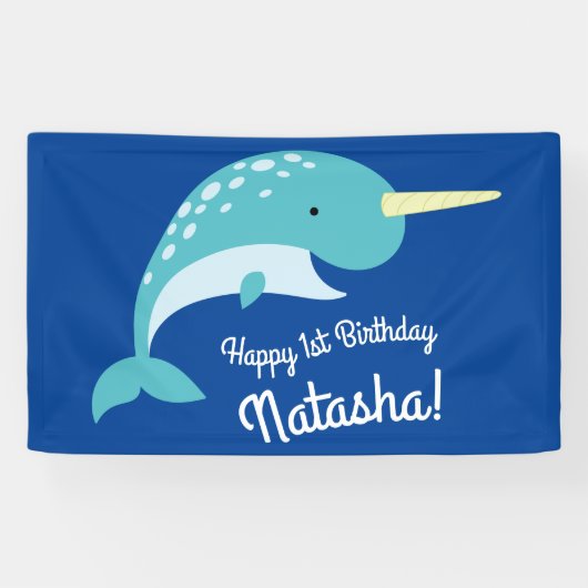 Thema Narwhals Ocean Cute 1st Birthday Spandoek (Horizontaal)