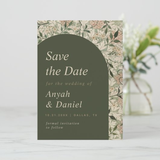thema Natuur Floral Garden Moss Green Arch Save The Date (Staand voorkant)