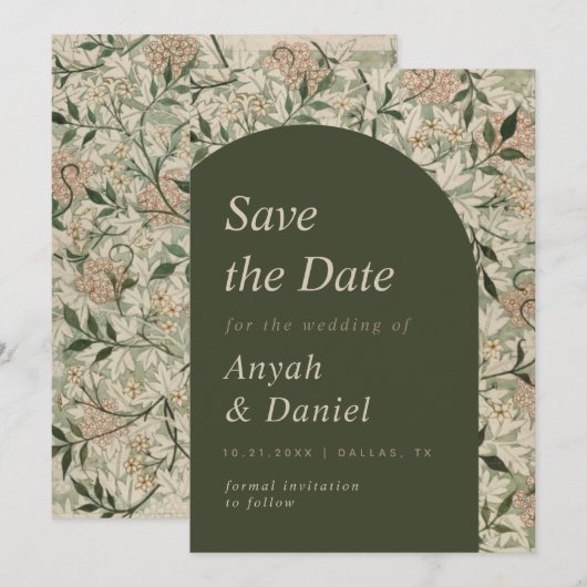 thema Natuur Floral Garden Moss Green Arch Save The Date (Voorkant / Achterkant)