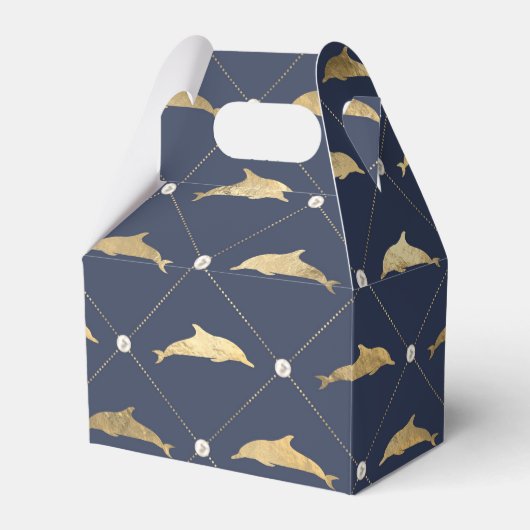  thema Nautical Navy Blue en Gold Dolphin Bedankdoosjes (Voorkant Zijde)