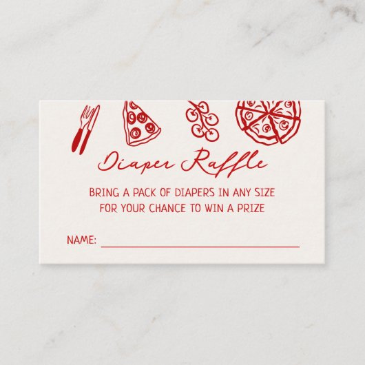 Thema pizza baby shower luierloterij informatiekaartje (Voorkant)