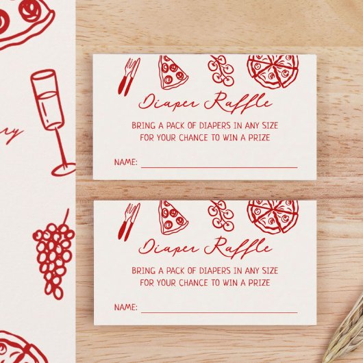 Thema pizza baby shower luierloterij informatiekaartje