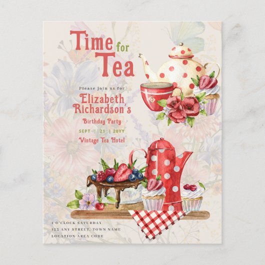 Thema Retro Theepartij Rode Stip Geboorte      (Voorkant)