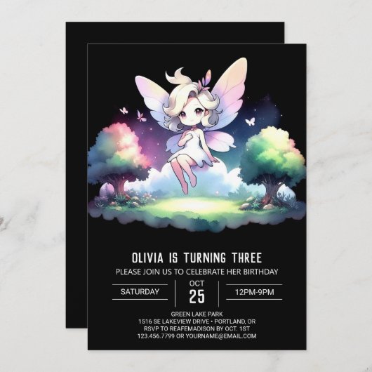 Thema Schattigee Feeënverjaardag Kaart (Voorkant / Achterkant)