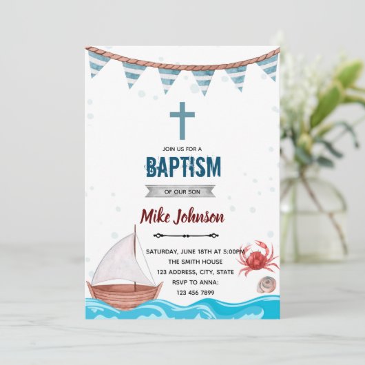 Thema scheepsdop bapt kaart (Staand voorkant)