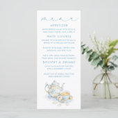 Thema-thee blauwe geruite patroon menukaarten menu (Staand voorkant)