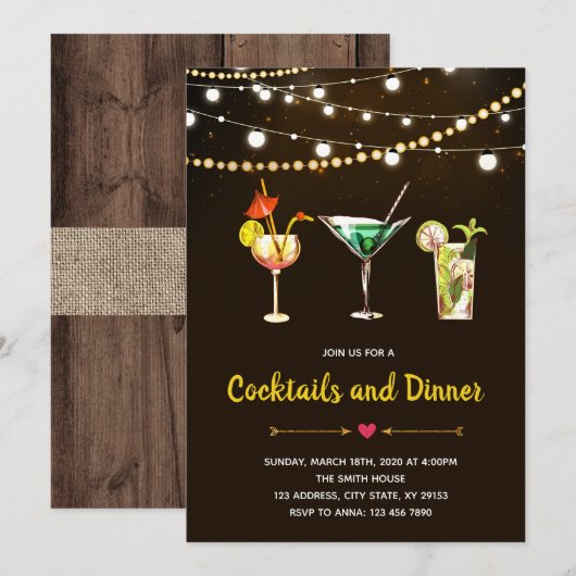 Thema-themauitnodiging voor cocktailparty kaart (Voorkant / Achterkant)