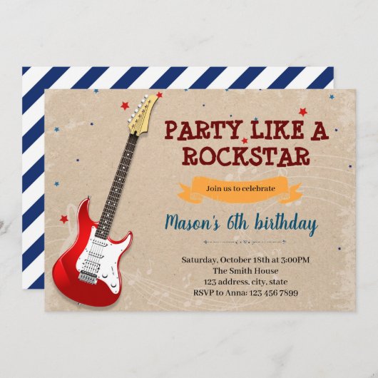 Thema-themauitnodiging voor gitaarmuziek kaart (Voorkant / Achterkant)
