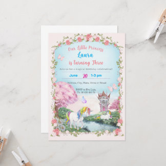 Thema uitnodiging kleine prinses. Kinderfeestje.