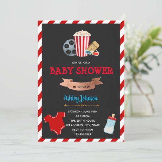 Thema-uitnodiging voor Movie baby shower Kaart (Staand voorkant)