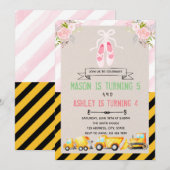 Thema-uitnodiging voor Tutu's en vrachtwagens Kaart (Voorkant / Achterkant)