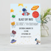 Thema-uitnodiging voor verjaardagsfeestje: Ruimtes Kaart (Staand voorkant)