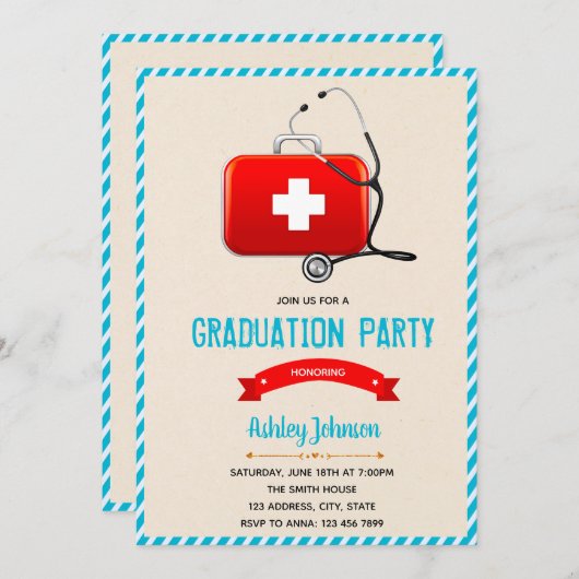 Thema-uitnodiging voor verpleegkundig afstuderen kaart (Voorkant / Achterkant)