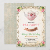 Thema uitnodiging voor vintage theepartij (Voorkant / Achterkant)