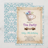Thema uitnodiging voor vintage theepartij (Voorkant / Achterkant)