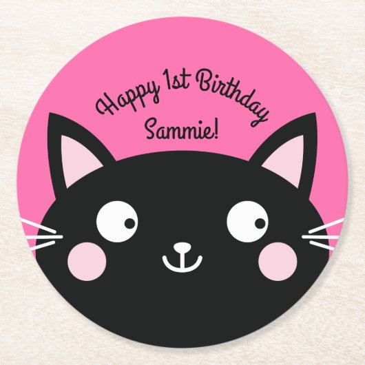 Thema van de geboorte van het Kind Cute Kat Ronde Kartonnen Onderzetter (Voorkant)