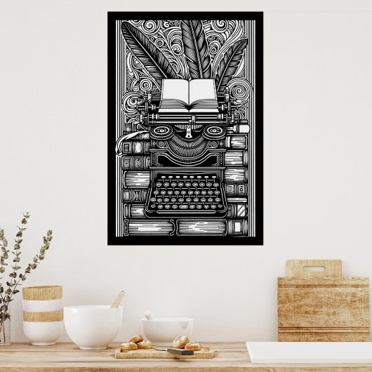 Thema van de  schrijver 3 kleur me poster (Keuken)