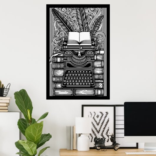 Thema van de  schrijver 3 kleur me poster (Thuiskantoor)