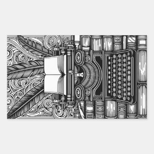 Thema van de  schrijver 3 kleur me rechthoekige sticker