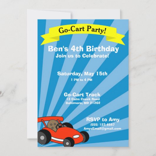 Thema van GoCart Birthday Party Kaart (Voorkant)