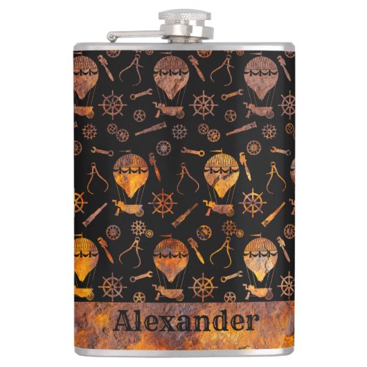 Thema van grote Steampunk kleurrijke Rusty-ballonn Heupfles (Voorkant)