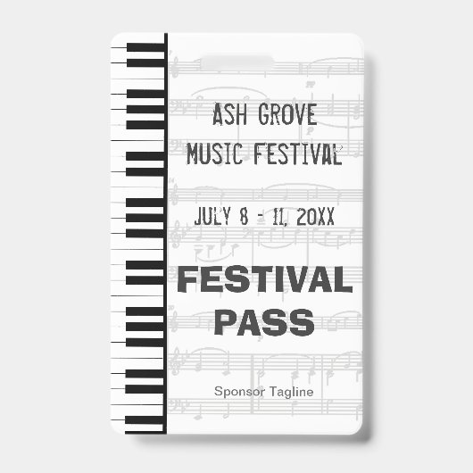 Thema van het Piantoetsenbord van het festival Badge (Voorzijde)