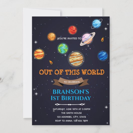 Thema verjaardagsfeestje planeet en ruimte sterren kaart (Voorkant)