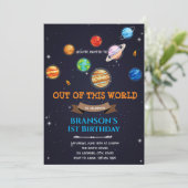 Thema verjaardagsfeestje planeet en ruimte sterren kaart (Staand voorkant)