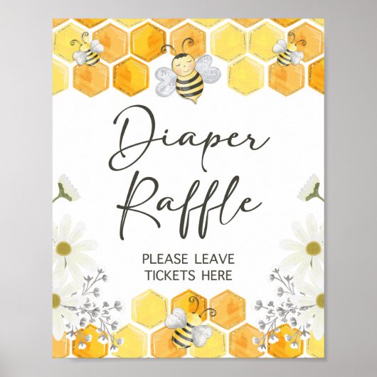 Thema voor diaperte Raffle Sign Yellow Honey Bee Poster (Voorkant)