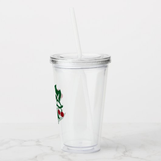 Thema voor kerstfeestdag in Groene Holly Red Berri Acryl Drinkbeker (Links)