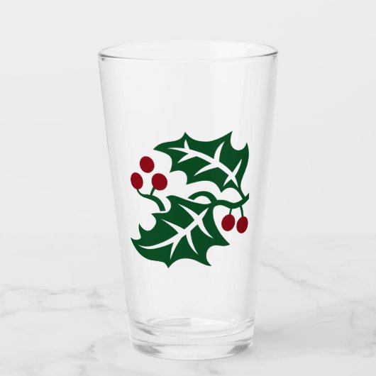 Thema voor kerstfeestdag in Groene Holly Red Berri Glas (Voorkant)