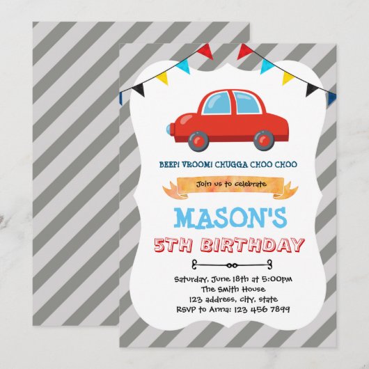 Thema voor kleine rode auto's Uitnodiging (Voorkant / Achterkant)