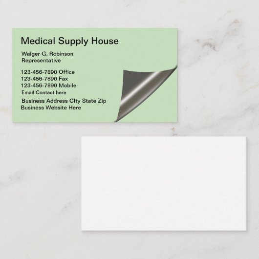 Thema voor medische levering Pagina Curl Grafisch Visitekaartje (Voorkant / Achterkant)