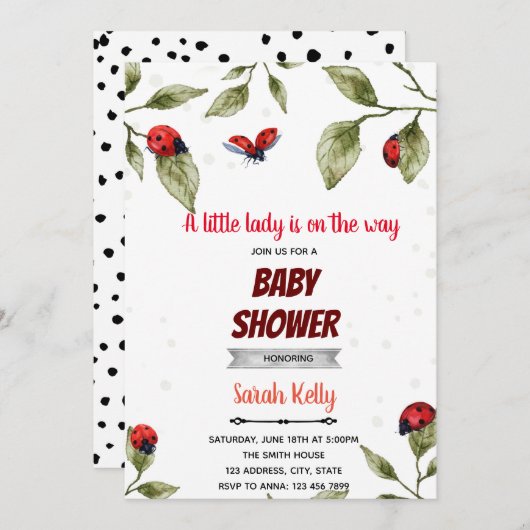 thema waterverf ladybug kaart (Voorkant / Achterkant)