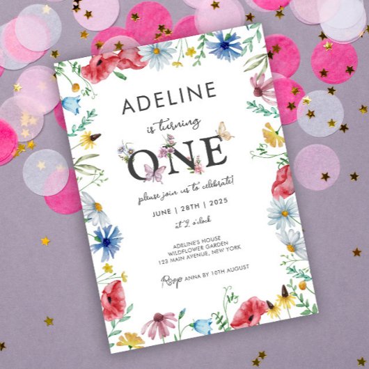 Thema wilde bloem meisje 1e verjaardag bloem eerst kaart