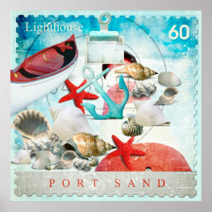 Thema zeehondenvarken Anchor Starfish Beach Poster