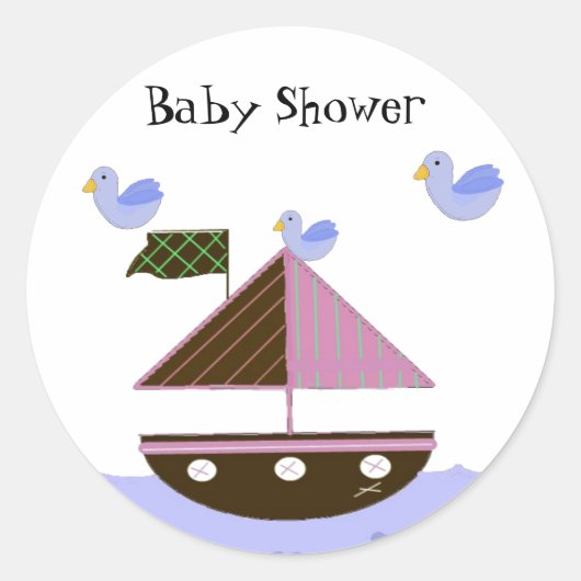 Thema zeilboot babyshower ronde sticker (Voorkant)