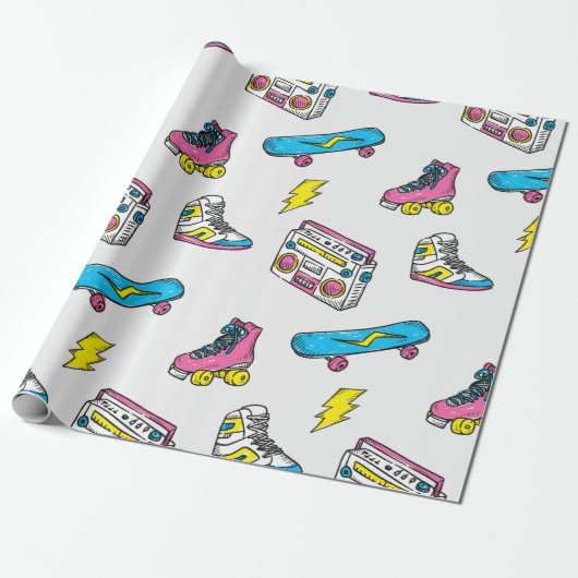  themaachtergrond met sneakers-radio-schaats cadeaupapier (Uitgerold)