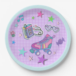 themafeest, roller schaats, muziek, sterren papieren bordje