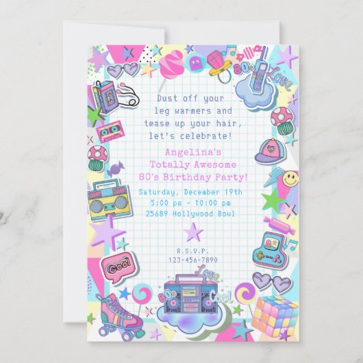 themagefeestje van 80 , roller schaats party invi kaart (Voorkant)