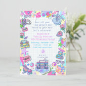 themagefeestje van 80 , roller schaats party invi kaart (Staand voorkant)