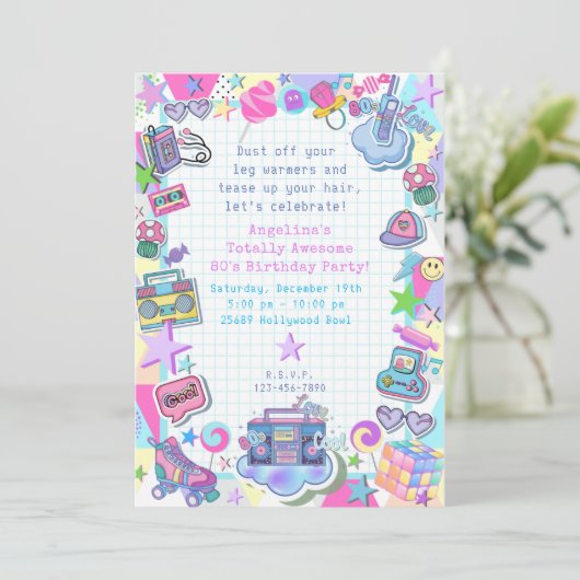 themagefeestje van 80 , roller schaats party invi kaart (Staand voorkant)