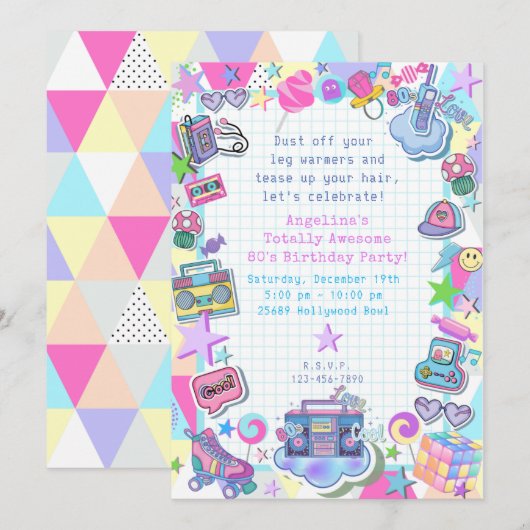 themagefeestje van 80 , roller schaats party invi kaart (Voorkant / Achterkant)