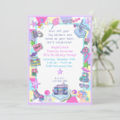 themalag van 80 jaar, roller schaats party kaart (Staand voorkant)