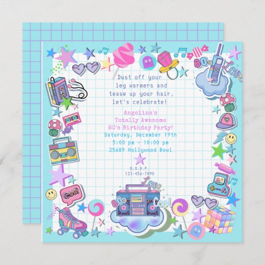 themareretro van 80 verjaardagsfeestjes kaart (Voorkant / Achterkant)